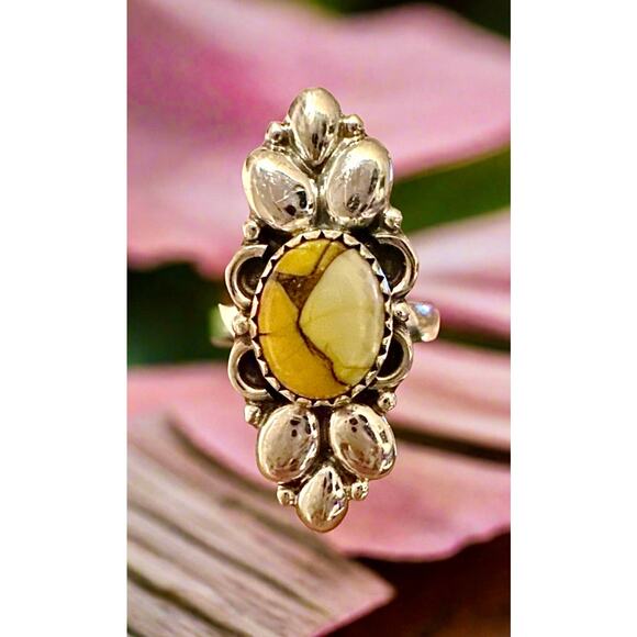 Honey Dahlia Oval Sterling Silver Ring 1.30” Long Size 9 - Picture 1 of 7